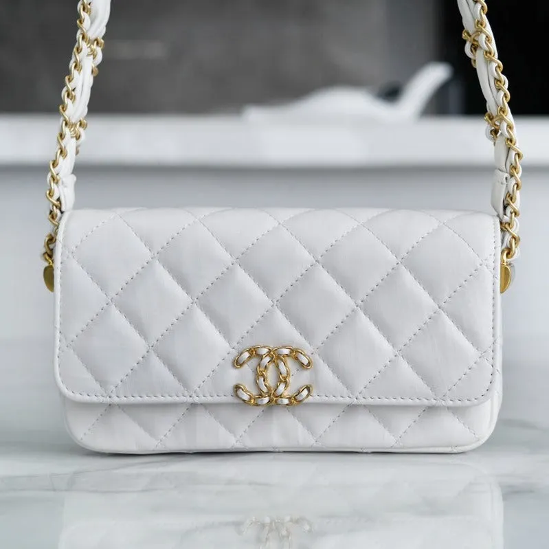 19 Classic Flap Bag 18 White Bodin Calfskin Gold Hardware