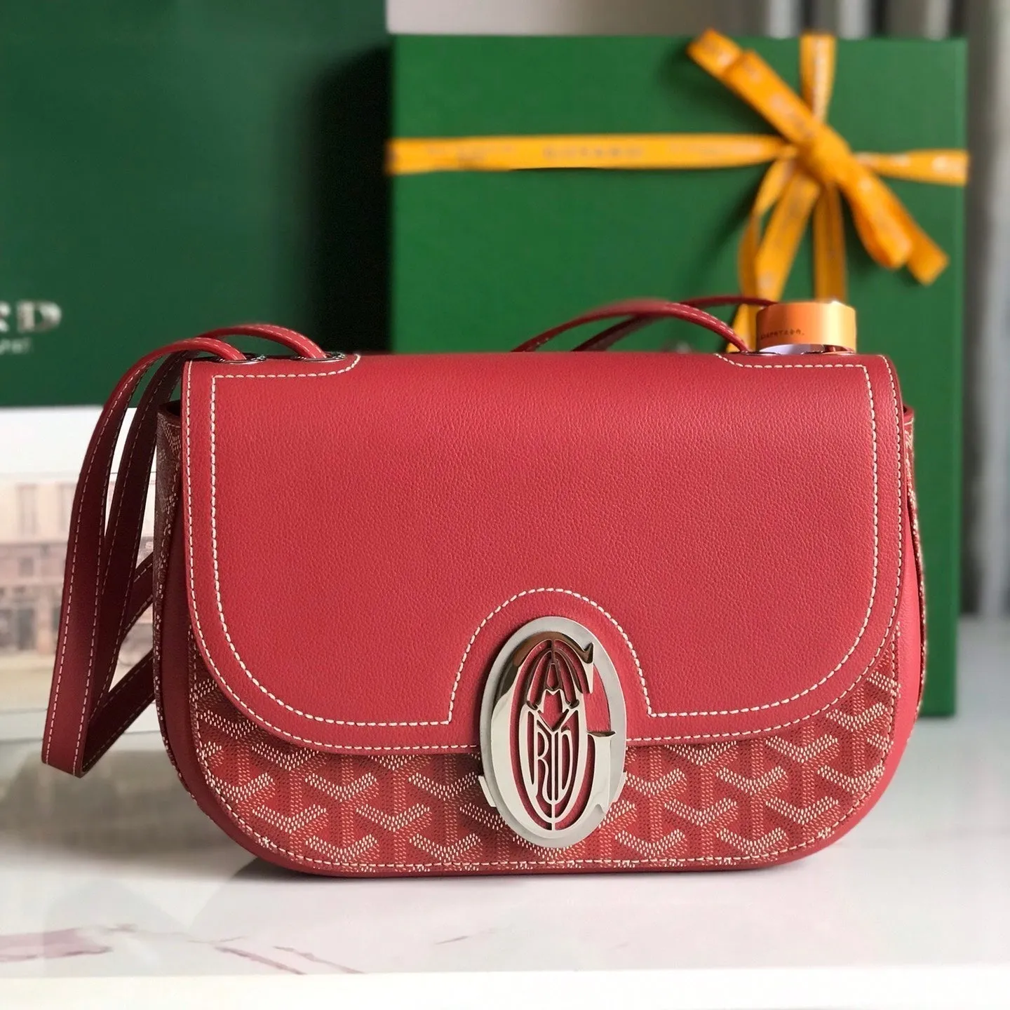 233 Bag 25 In Classic Red Calfskin And Goyardine Canvas