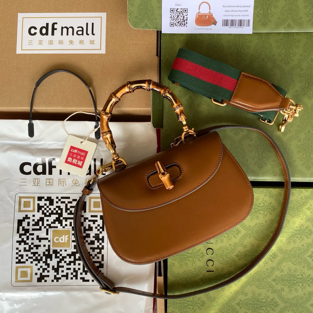 Bamboo Top Handle Bag 21 In Brown Calfskin