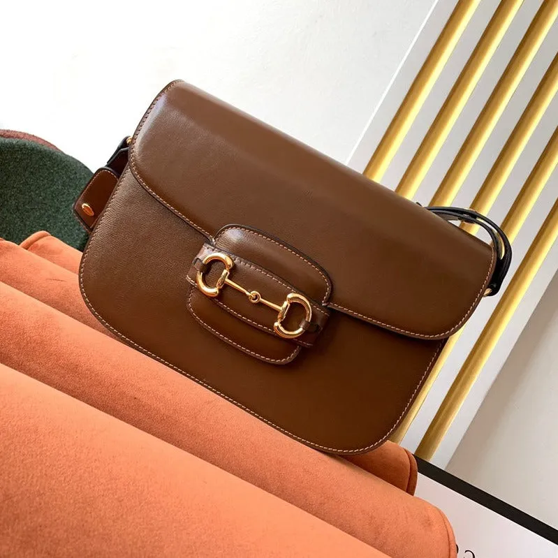 Gg 1955 Horsebit Bag 25Cm Brown Calfskin Gold Hardware